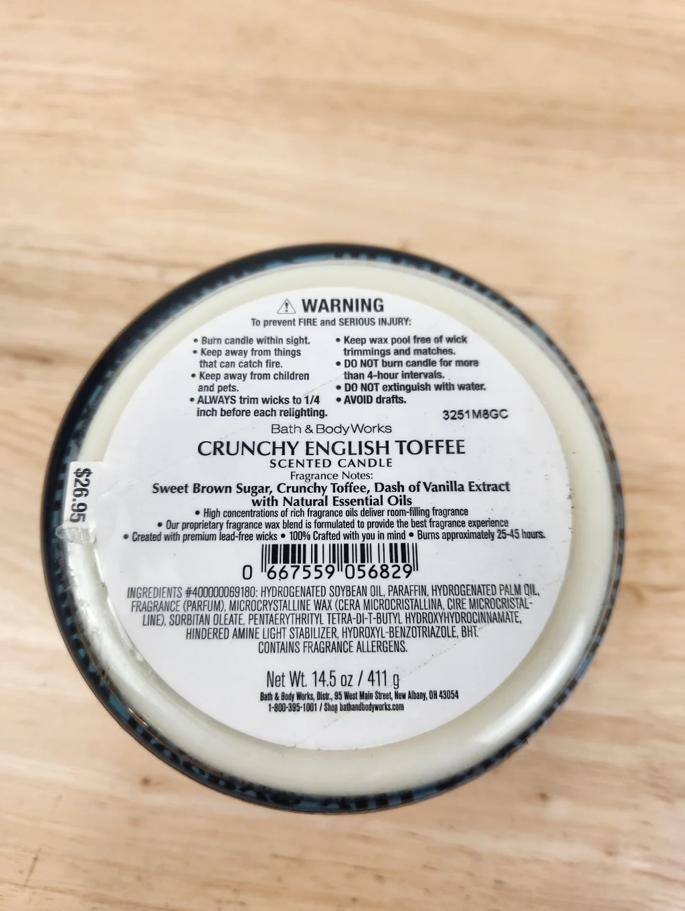 Bath & Body Works Candle Crunchy English Toffee 3 Wick 14.5 Oz - Picture 5 of 5
